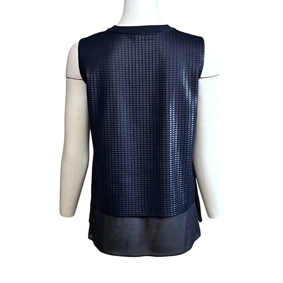 Vince Blouse Women's Small Dark Navy Blue Sleeveless Textured Mesh Overlay Top - Picture 3 of 11